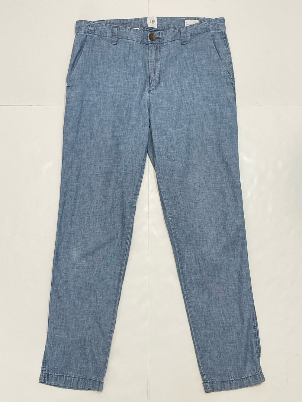 GAP Girlfriend Khaki Pants Blue Chambray Size 4 100% Cotton